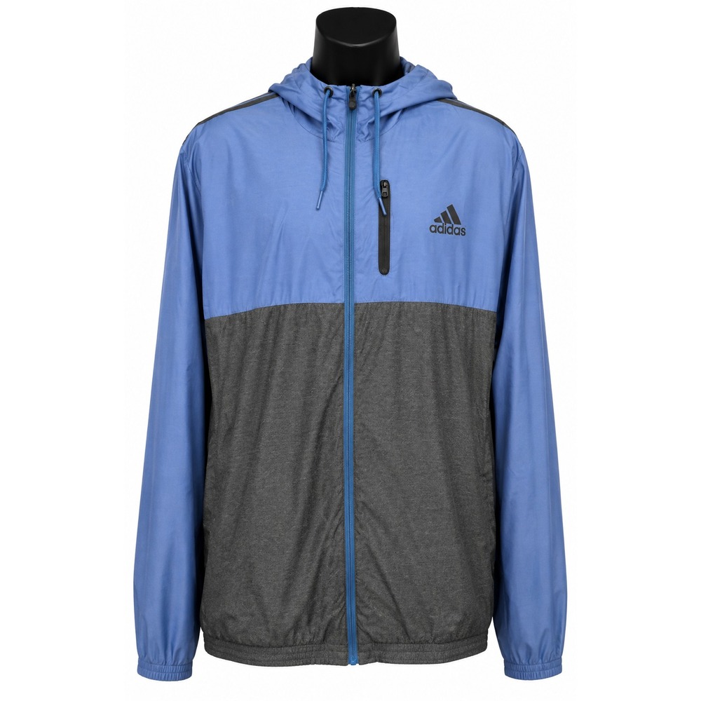 Vintage Adidas Men's Glanz Windbreaker Jacket Size XL Blue Gray Hood Lightweight